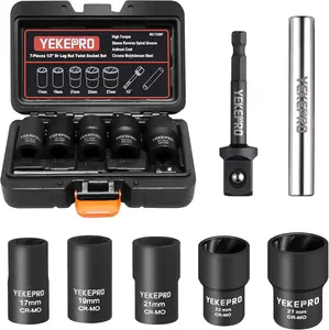 7PCS Lug Nut Removal Tool, 1/2" Drive Impact Twist Lug Nut Removal Socket Set, Wheel Lock Removal Kit, Stripped For Damaged, Frozen, Studs, Rusted, Nuts & Screws, Cr-Mo Steel