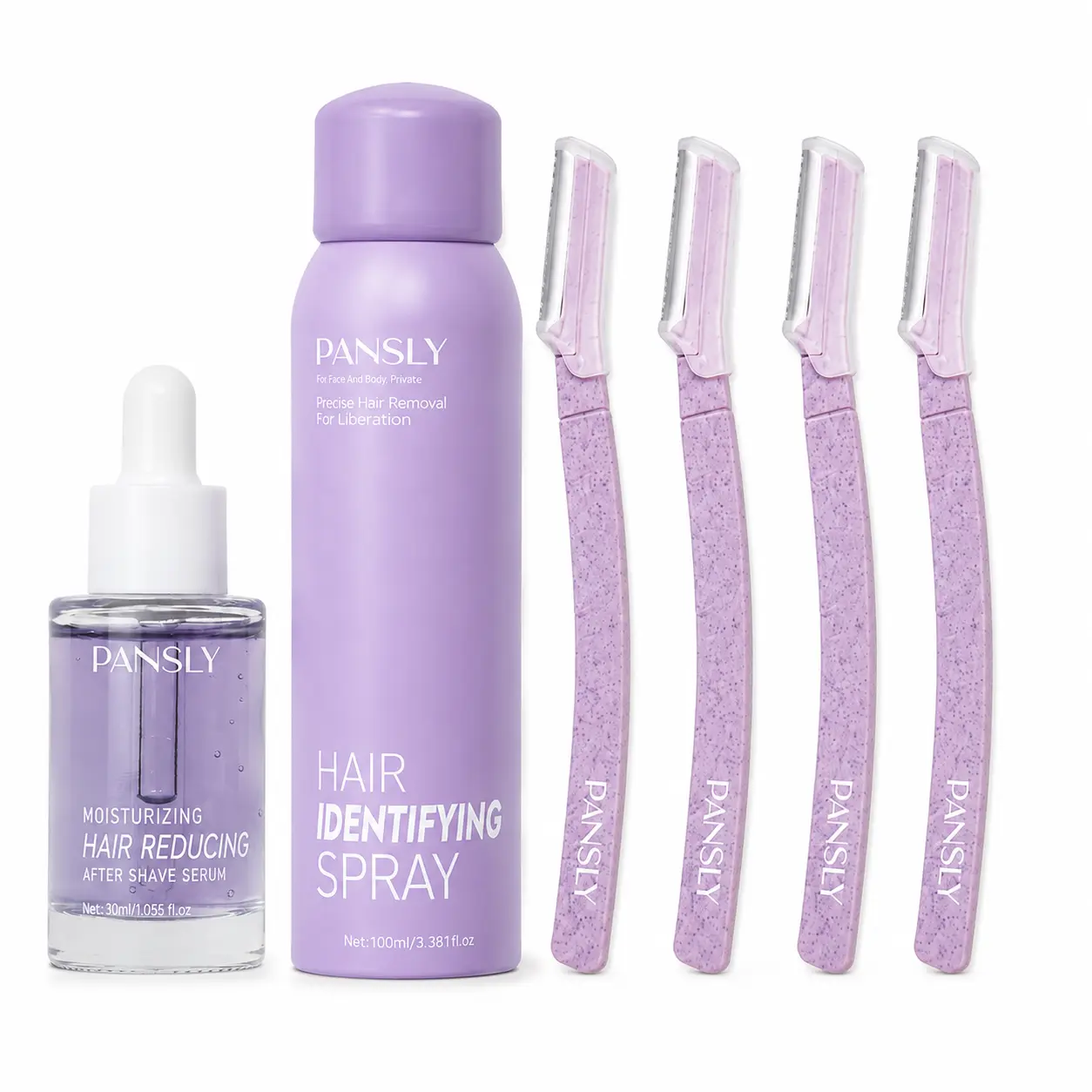 PANSLY 6-Piece At-Home Dermaplaning Kit with 100ml Hair-Identifying Spray, 4 Precision Facial Razors and 30ml Moisturizing Post-Shave Serum for Face and Body Grooming