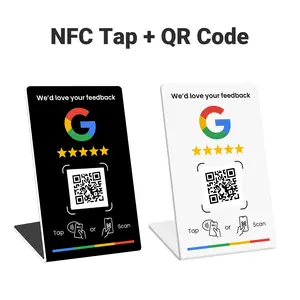 Review Business Stand for Google, NFC Tap & Dynamic QR Code, Easy Setup with Review Link Management, No APP Required, Review Us On Google , Review Sign,five-star rating  for  NFC Rating Card Stand, Flexible Design, Office Desk Accessories