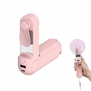 LMMAKE 5-in-1 Portable Handheld Fan - USB Rechargeable Foldable Cooling Fan with Power Bank, Flashlight, Makeup Mirror, 3 Adjustable Speed Levels, Ideal for Travel, Outdoor Use mini