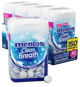 Mentos Clean Breath Holiday Sugarfree Hard Mint 150 Piece Bottle Pack of 4 Intense Peppermint Christmas Stocking Stuffers for Adults & Kids