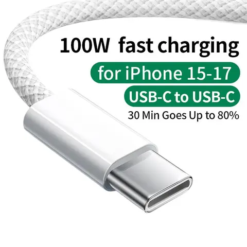 Kaxoe Braided cable,USB-C to USB-C fast Charging Cable - 1M-2M (3.3ft-6.6ft) Extra Long for Home Use,100W PD Fast Charging, Compatible with iPhone 15 16 17 Pro Max,Smartphone,Cellphone & Mobile Devices Adapter
