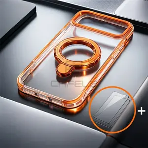 CAFELE Phone Case Set: 3-Piece Kit [Phone Case + 2 Tempered Glass Screen Protectors] — Magnetic Stand Case for iPhone 17/17 Air/17 Pro/17 Pro Max/16/15/14/13/12 Plus/Pro/Pro Max; MagSafe Compatible, Transparent Design, Drop-Resistant Protective Cover