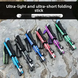 Aluminum Alloy Mountaineering Cane Retractable Folding Hiking Non-slip Cane Adjustable Light Cane Mountaineering Cane