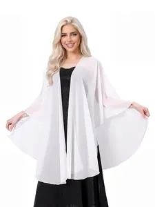Women's Elegant Fitted Chiffon Shawl Wrap Sheer Cover Up, Plain Color Beach Sun Protection Cover-Up Swimsuit Cover Up, All-Season Versatile Daily Wear Beach Cover Ups Swimwear Cover Up