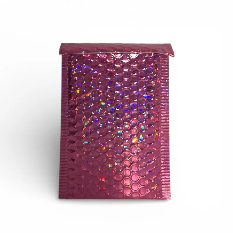 Single shiny pink 4x8 bubble mailer—lightweight, secure, and perfect for mailing one card, small gift, or collectible in style!