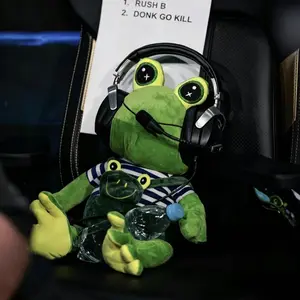 CS2 Copenhagen Major Team Spirit Donk Frog Coach Plush Toy, 50-60cm Green Frog Stuffed Animal with Overalls, Funny Esports Meme Frog Doll for Fans Gift