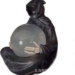 Death Crystal Ball Halloween Decoration Creative Desktop Ornament Resin Craft Gothic Statue Gift Box Boxes 12x11.5x15cm Plastic Packaging