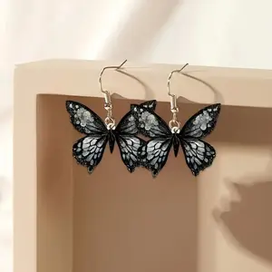 Exquisite Black Butterfly Design Dangle Earrings Elegant Style Acrylic Jewelry Delicate Female Earrings