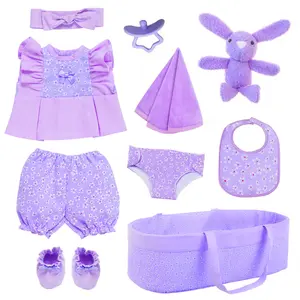 Reborn Baby Dolls Clothes Accessories  Outfit with Bassinet&Diaper for 17-22 Inch Reborn Doll Clothes fit Newborn Baby Doll Girl