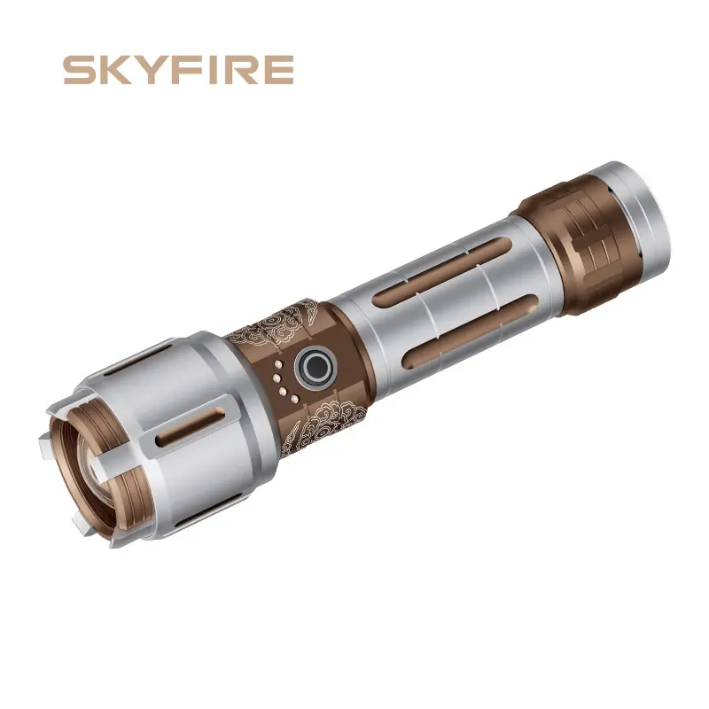 SKYFIRE 2503 Mini Rechargeable Flashlight Torch - High Brightness, Portable Zoom, Ambient LEDs, Waterproof, Portable Charger, Modern Outdoor Lighting Solutions for Camping, Home Use, High Brightness Torch Lights
