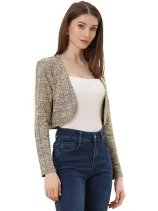 INSPIRE CHIC Elegant Crop Shrugs Bolero Open Front Plaid Tweed Cardigan
