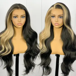 HD 13x6  lace Front Wig Glueless Body Wave 28in 180 Density Pre Plucked Pre Cut for Women High Quality Synthetic Fiber  Natural hairline U Part Wig Heat Resistant Wig Lace Closure Wig Fluffy Wave Wig Frontal Wigs