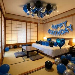 62Pcs Blue Black Silver Birthday Balloon Set | Happy Birthday Banner & Heart Foil Balloons with Ribbons | Party Home Decor Kit for Birthday, Baby Shower & Graduation Party