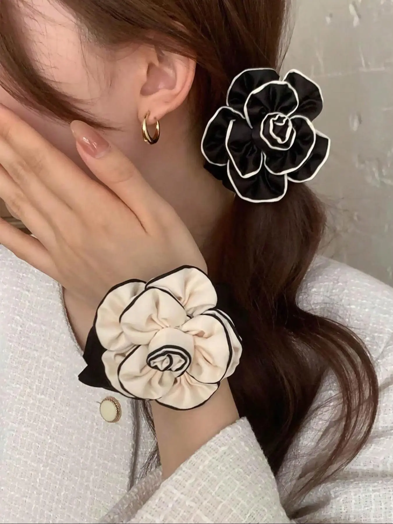 Women's Elegant Flower Design Hair Ties, Cute Trendy Scrunchies, Floral Hairbands, Fashionable Hair Accessories for Daily Use, Elastic Hair Accessory, Soft Hair Ties