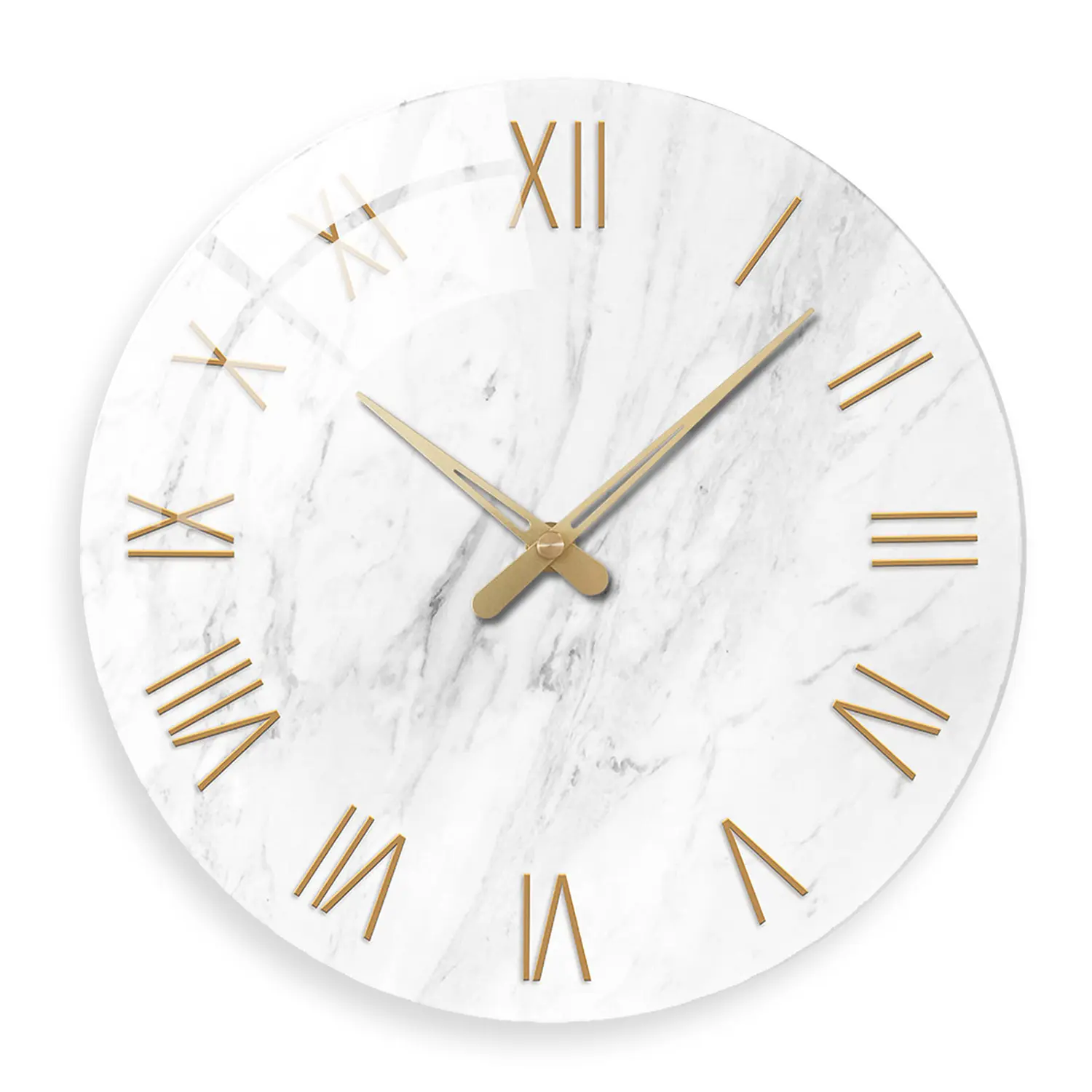 ConstantPlanet Large 12–24 inch White Glass Wall Clock, Marble Texture Finish, Silent Quartz Movement, Battery Powered, Thickened 4 mm Tempered Glass, Durable and Long-lasting, Suitable for Living Room, Bedroom, Office Decor, Frameless Decorative Piece Id