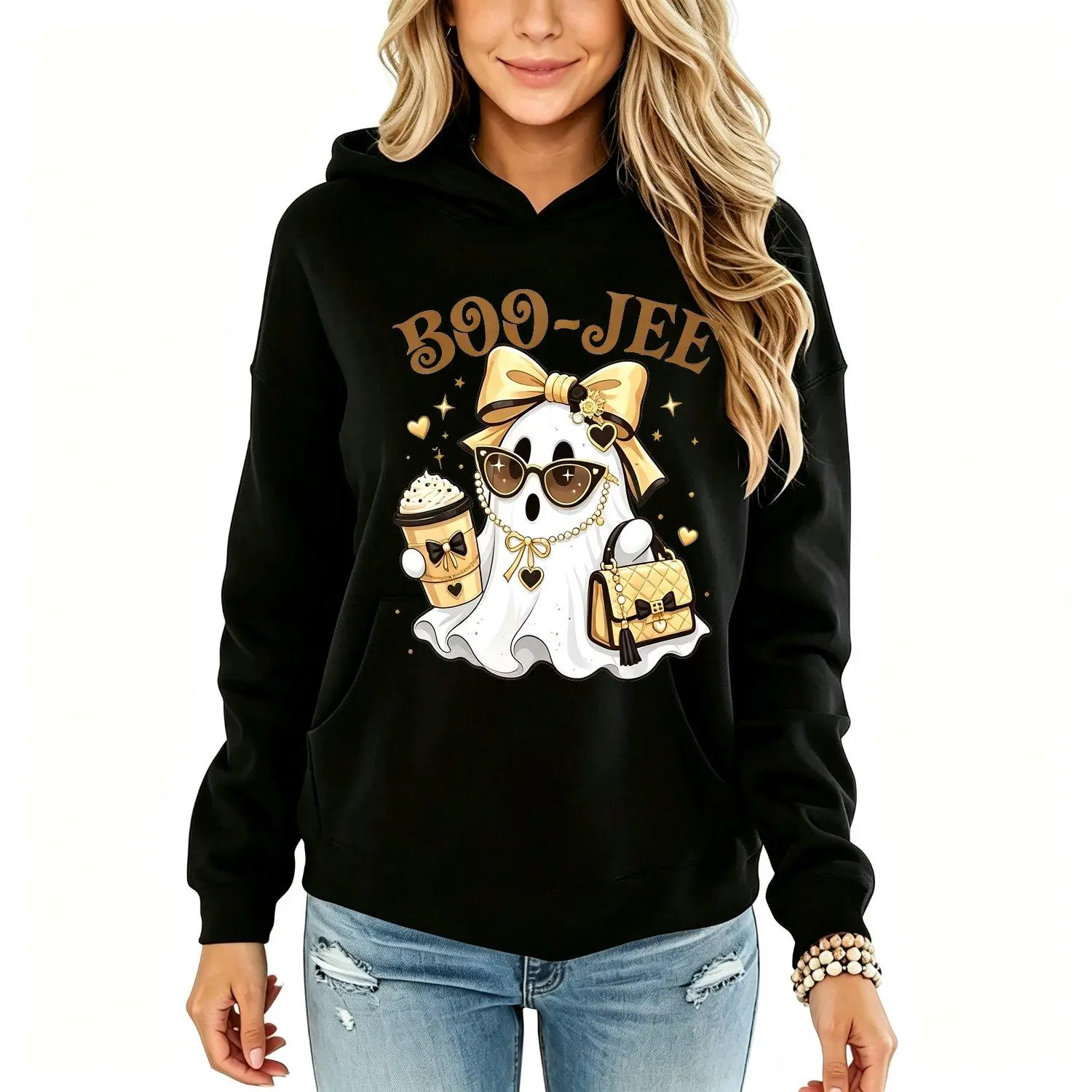 Men's Sports Hoodie Boo-JEE Cute Ghost Boujee for Halloween Athletic Casual Pullover Sweatshirt with Graphic Design and Trendy Comfort Style