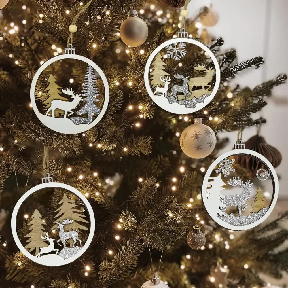 4E's Novelty 12 Pack 3D Wood Reindeer Ornaments - Rustic Christmas Decorations for Tree or Home, Perfect for Festive Holiday Decor.