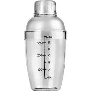 1Pc 350ml/12oz Clear Plastic Cocktail Shaker with Scale and Strainer Top Wine Mixer Measuring Jigger for Bar Party Home Use