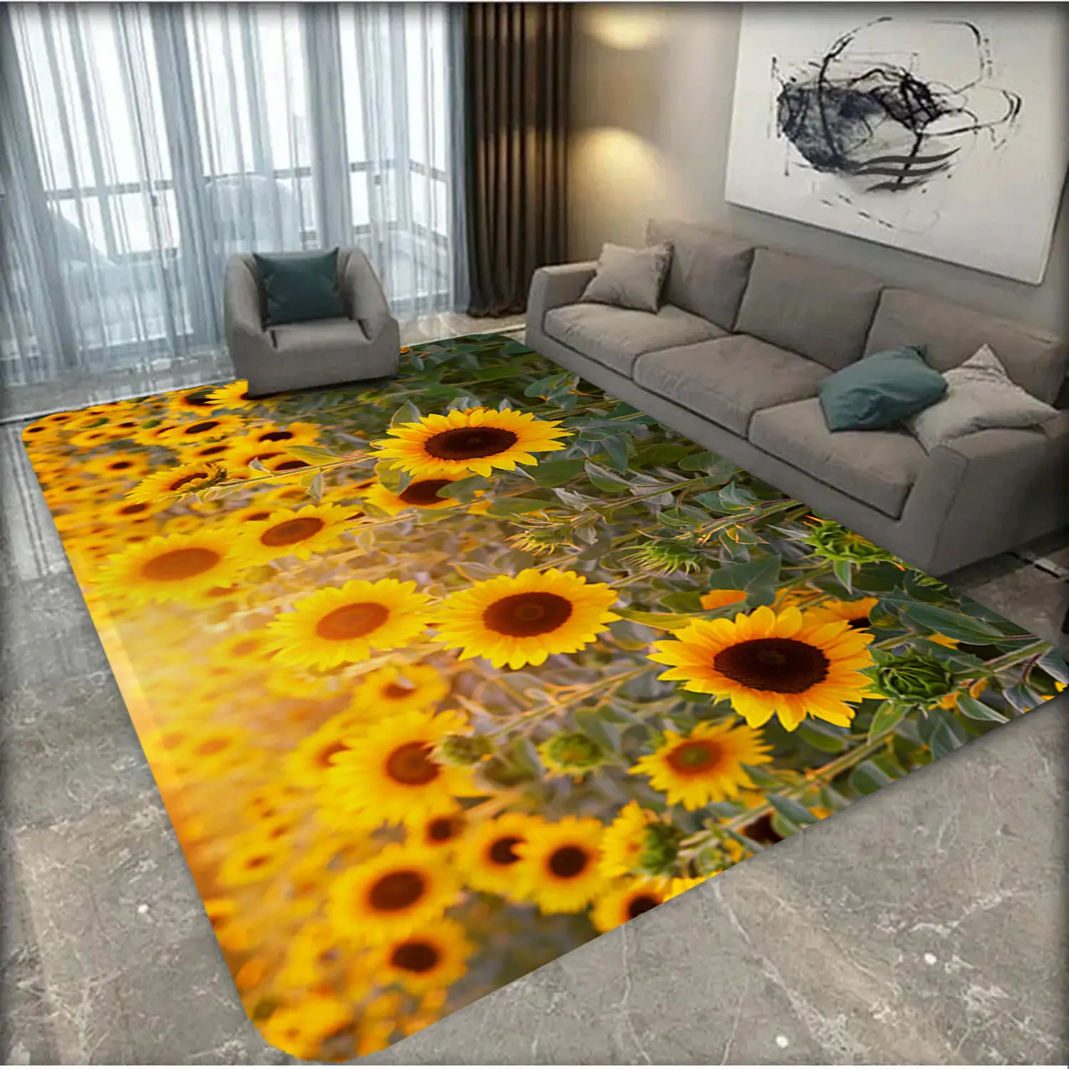 1 sunflower themed carpet, Flower pattern rugs, Absorbent Decorative Rugs, soft and absorbent, anti slip and wear-resistant, with elasticity, suitable for home decor, outdoor decoration, durable and washable, can be used as a pet mat