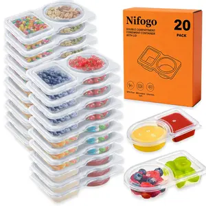 20/40 PCS Reusable Double Compartment Containers by Nifogo | Eco-Friendly with Lids for Dips, Condiments and Snacks