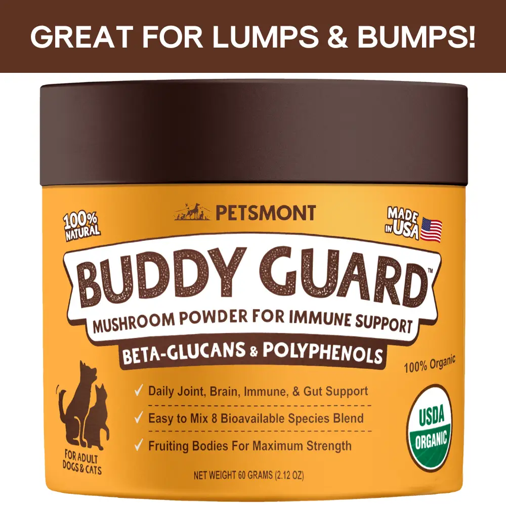 Petsmont Buddy Guard for Lumps and Bumps, Lipoma for Dogs & Cats with Organic 8 Mushroom Powder Blend Natural Dog Probiotic & Immune Support