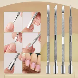 4-piece Stainless Steel Dead Skin Pusher Set, Double-sided Fingernail Edge Pusher, Silver, Nail Dead Skin Pusher, Manicure Care Tool