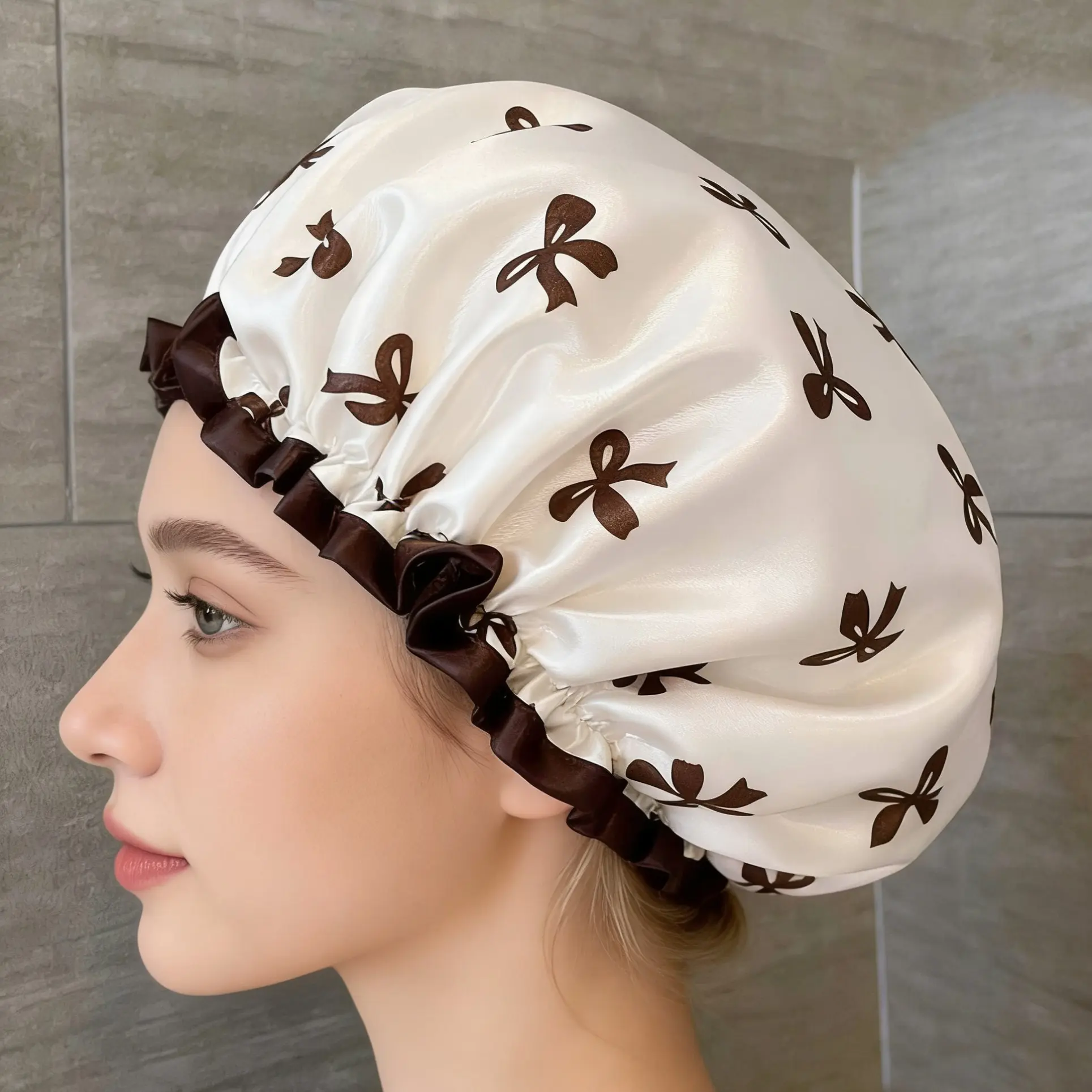 Double Layer Bathing Cap, 1 Count Waterproof Shower Cap, Hair Cap for Shower, Bathroom Supplies, Bathing Cap for Women, Bathroom Accessories, Shower Essentials, Reusable Shower Caps, Shampoo Cap