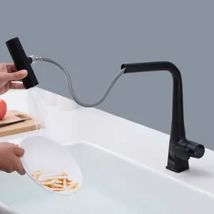 Matte Black Waterfall Kitchen Faucet with Temperature Display, Single Handle Kitchen Faucet with Pull Down Sprayer, Modern Kitchen Sink Faucet, Three Water Outlet Modes