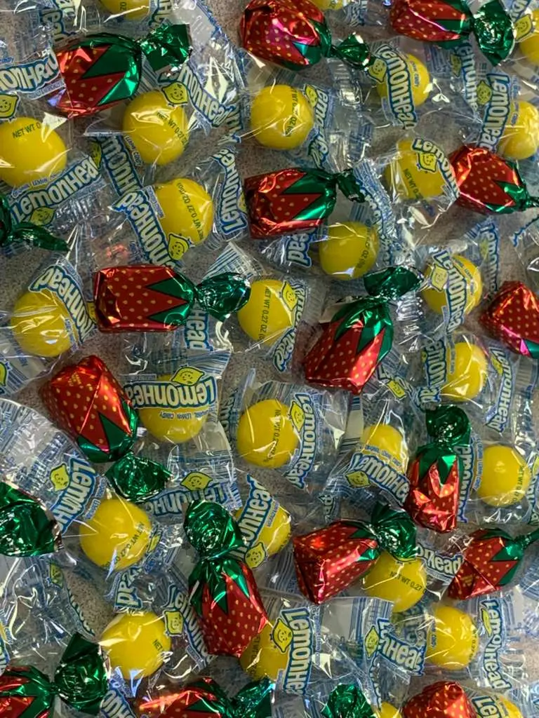 Strawberry Lemonade Candy Mix 1lb - Lemonhead & Strawberry Bon Bons - Sweet & Sour Bulk Hard Candy Assortment - 50/50 Split Zesty Citrus & Creamy Berry - Retro Party Snack