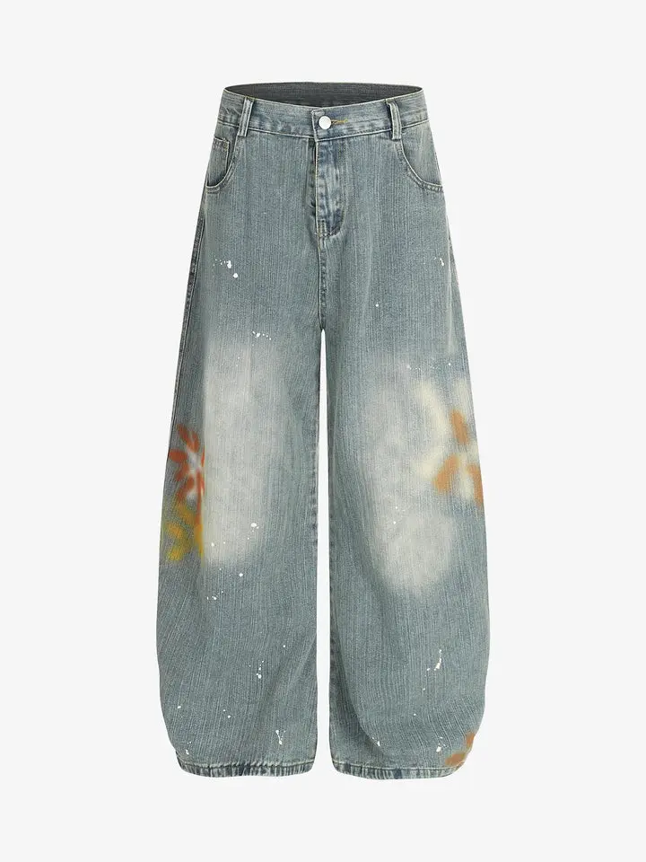 Thesupermade Washed Slub Machete Dye Wide-Leg Jeans | Tie-Dye Textured Relaxed Streetwear Denim Men Women