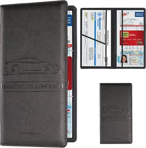 Premium Car Registration & Insurance Card Holder with Magnetic Shut, Vehicle Glove Box Car Organizer - For Documents, Cards, License (Black)