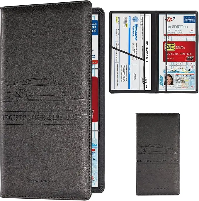 Unisex Premium Car Registration & Insurance Card Holder - Magnetic Shut Wallet, Car Organizer, Sleek Organizer, Universal Compatibility Vehicle Glove Box Accessory, Essential for Owners (Black)