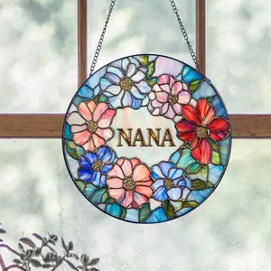 Personalized Nana Glass Suncatcher,Gifts for Grandma from Grandkids, Floral Nana Gift, Grandson to Nana Gigi Grandma Ornament