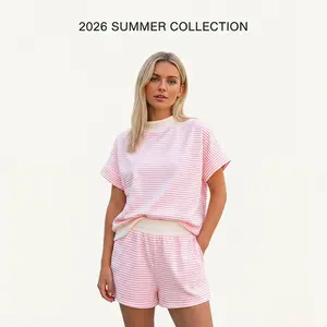 Simple and versatile striped contrasting color casual suit for women, a new two-piece set with pockets for women in the summer of 2026