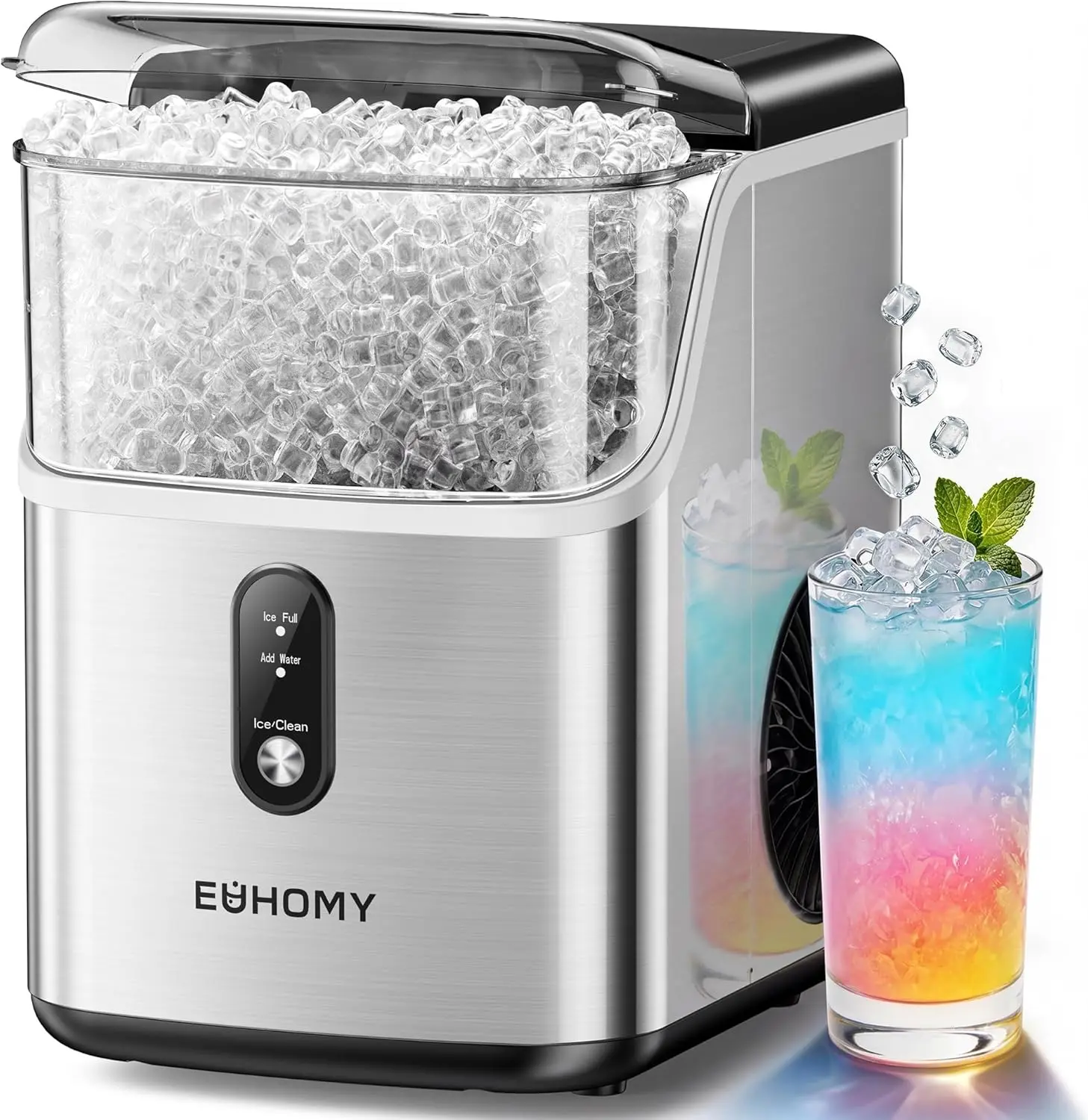 Euhomy Countertop Nugget Ice Maker (Kitchen Appliances) - 35lbs/24H Soft Chewable Nugget Ice for Drinks, 1.1L, Self-Cleaning Sonic Function, 12.6in Compact Footprint Saves Space, 1-Year Warranty, Icemachine