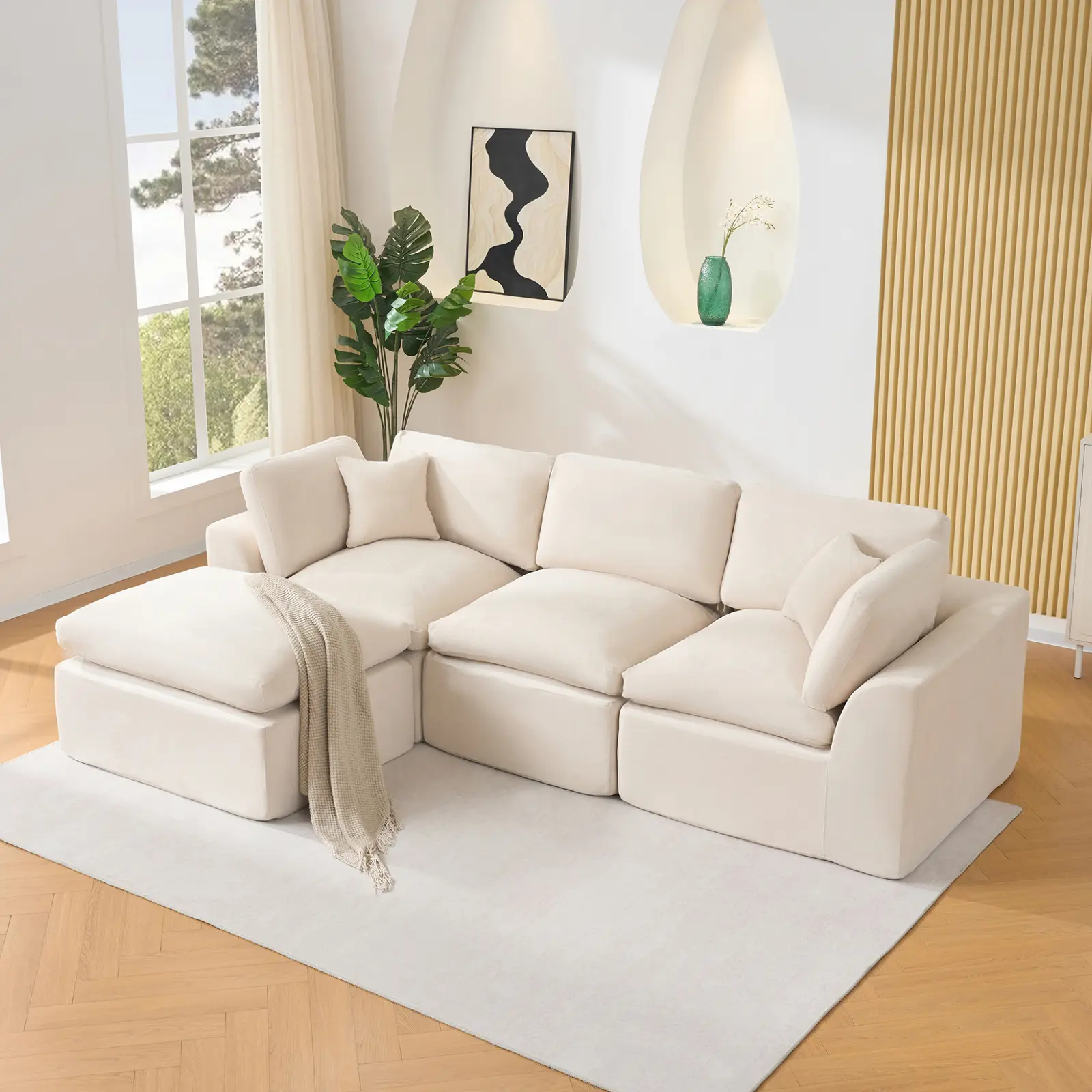 110-Inch Modular Sectional Sofa - Ultra-Deep Seat Boneless Couch, High-Density Memory Foam, No Assembly Required, Soft & Supportive, Ideal for Cozy Living Rooms, Small Apartments