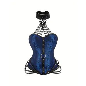 [holiday gifts][christmas gift] [Steampunk Corset Bustier] Purple Steampunk Corset Bustier - Elegant Gothic Style Lace-Up, Side Zipper, Polyester & Elastane Blend - Hand Washable Vintage-Inspired Lingerie for Women