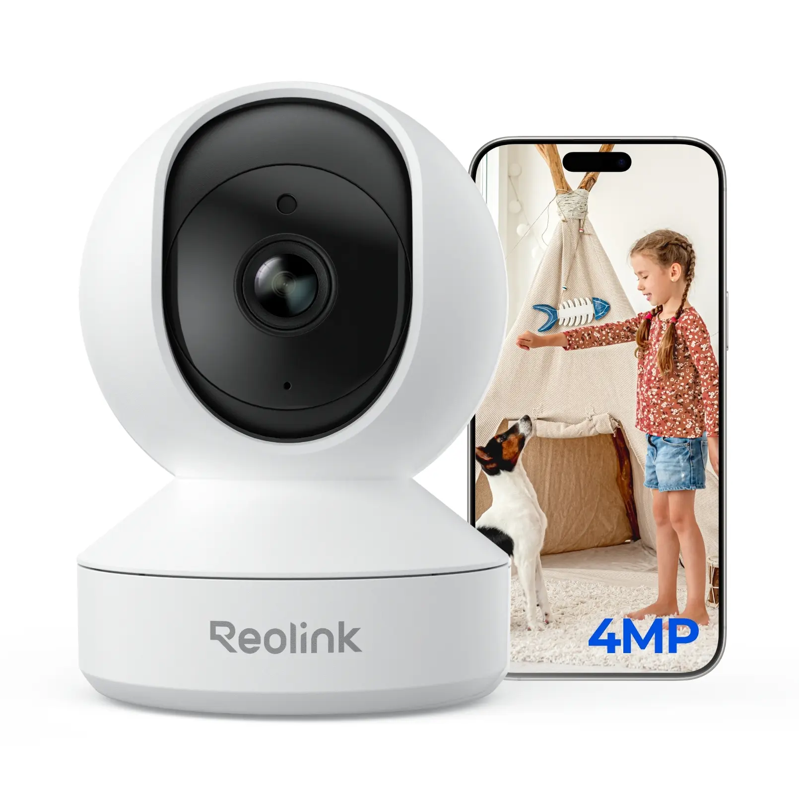 Reolink E1 4MP Plug-in Wi-Fi Indoor Security Camera, 360° Pan-Tilt, Person/Pet Detection, 2-Way Audio, Night Vision, 24/7 Recordings