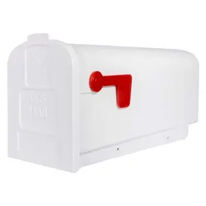 Medium White Plastic Parsons Post-Mount Weatherproof Mailbox with Mailbox Design