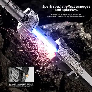 Cyberpunk SparkBlade Lightsaber Toy 34" with Sound & Fog Seven-Color Streaming Lights for Rave Cosplay Display Immersive Neon Design