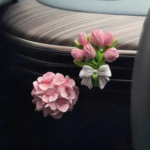 Tulip & Hydrangea Car Air Freshener, Clip-On Vent Mount, Gypsum Diffuser Design, Car Atmosphere Decoration, Includes 5ML Essential Oil