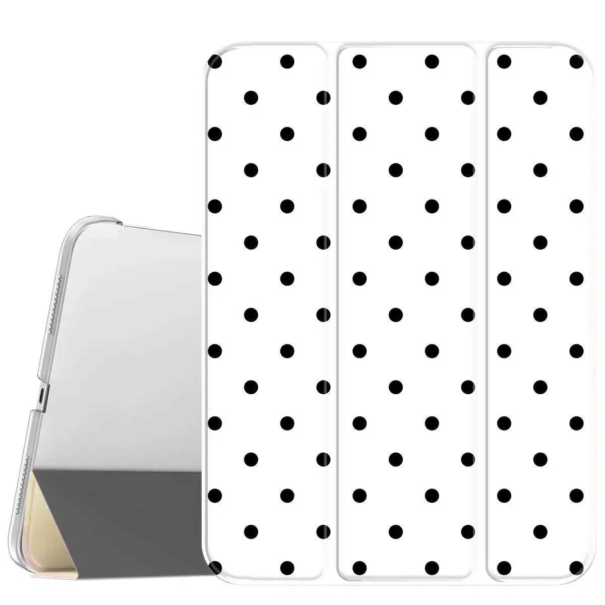 Classic Black Polka Dot Leather Tablet Casing, Slim Stand Accessory with Soft Translucent Frosted Back & Magnetic Pencil Holder, Compatible with iPad A16 2025, iPad Air 6, Samsung Galaxy Tab S9