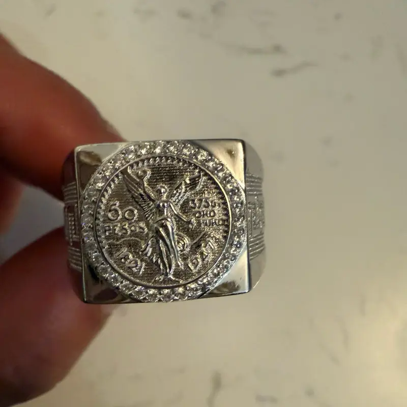 Silver centenario 50 pesos square men’s ring anillo centenario sz 10-12