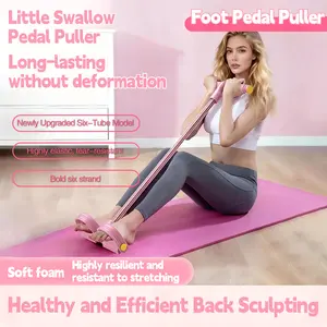 6 Tubes Resistance Pedal Trainer with Handles Upgraded Version Stronger Resistance Portable Home Gym Equipment for Full Body Workout Yoga Abdominal Waist Arm Leg Muscle Training