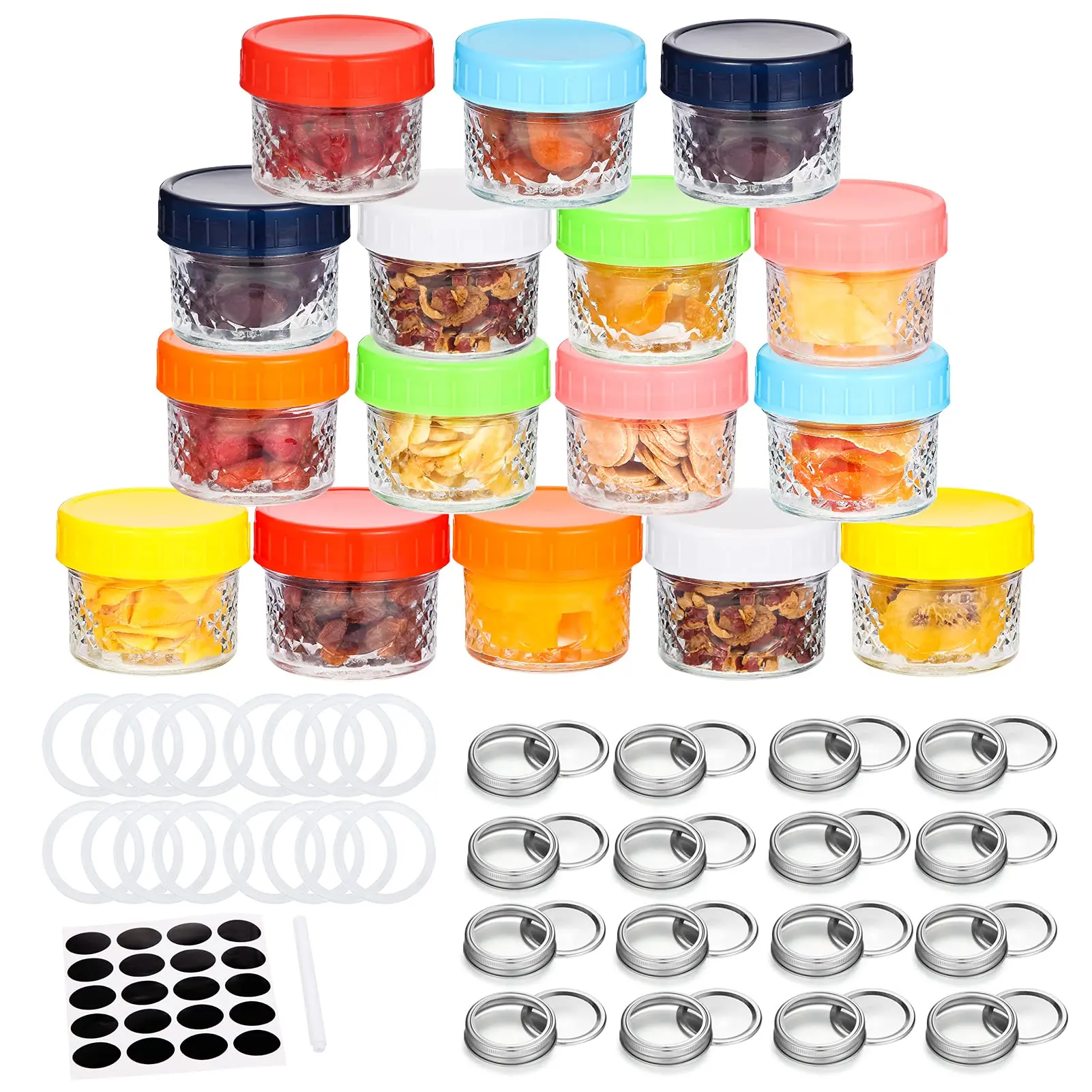 Small Mason Jars with Lids 4oz (16 Pack), Glass Canning Jars With Plastic Lids, Spice Jars, Jelly Jars, Glass Jars for Overnight Oats, Jam, Honey