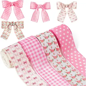 Wired Edge Ribbons - 4 Rolls 24 Yards  Bow  Floral Craft Ribbons for  Wrapping  Pastel Wired Ribbon for Bow Wreaths  Plaid Ribbon for Holiday  Decor