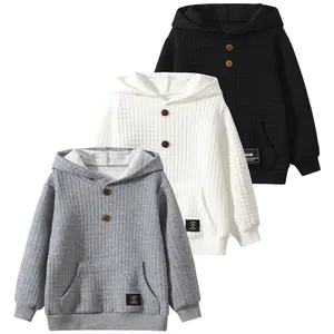 3-piece boy fall/winter fashion Joker Waffle jacket children's solid color casual button design jacket