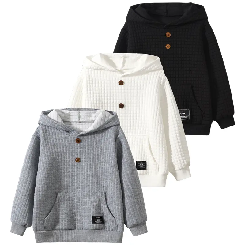 3-piece boy fall/winter fashion Joker Waffle jacket children's solid color casual button design jacket Hooded Coat
