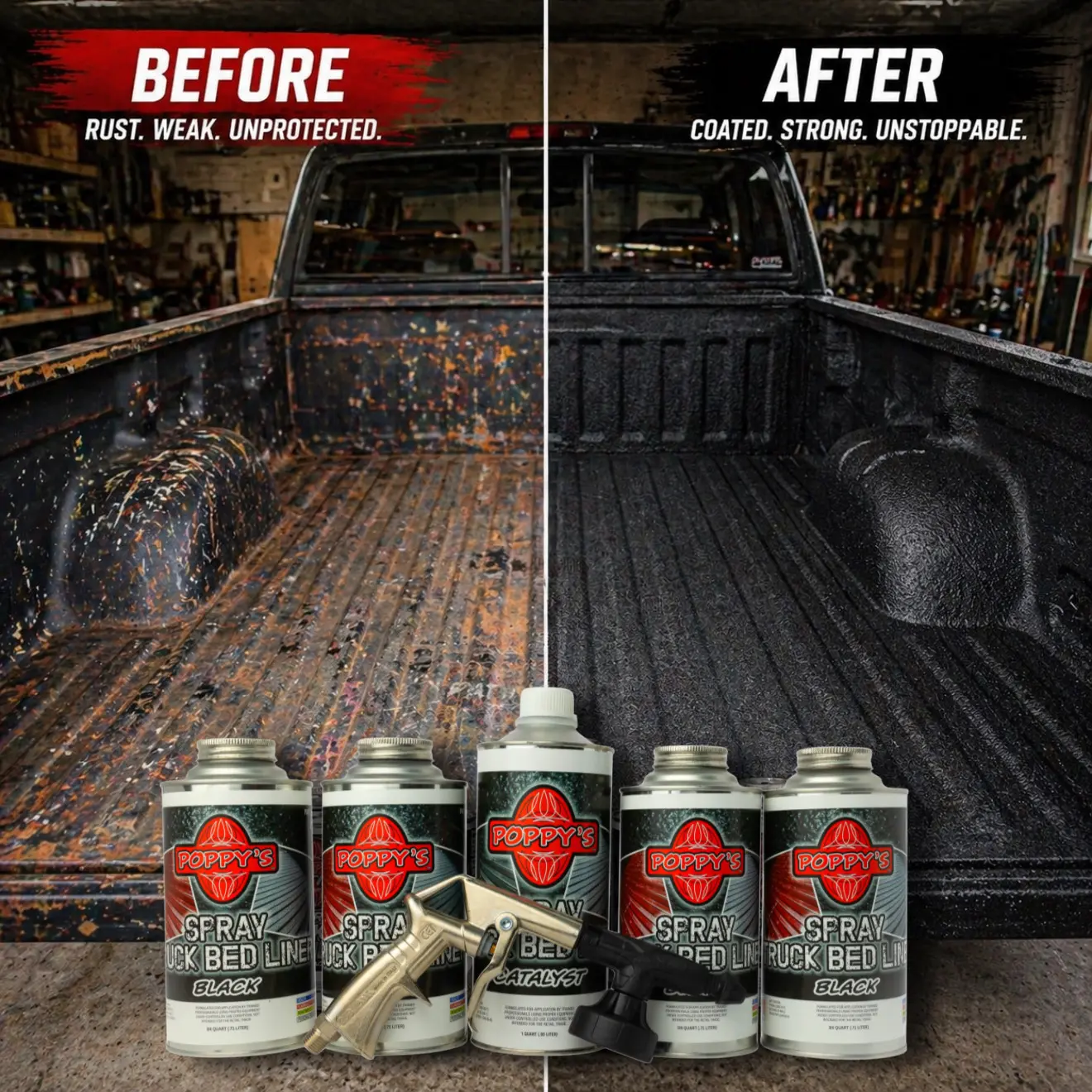 Poppy's Patina Black Automotive Truck Bed Liner - Protect Your Truck Bed with Durable, Waterproof Urethane Coating